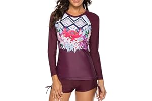 Century Star Long Sleeve Swimsuits Women 2025 Rash Guard UPF 50+ Two Piece Surfing Modest Full Coverage Bathing Suit Swimwear