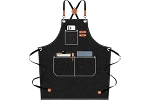 AFUN Chef Aprons for Men Women with Large Pockets, Cotton Canvas Cross Back Heavy Duty Adjustable Work Apron, Size M to XXL (Black)