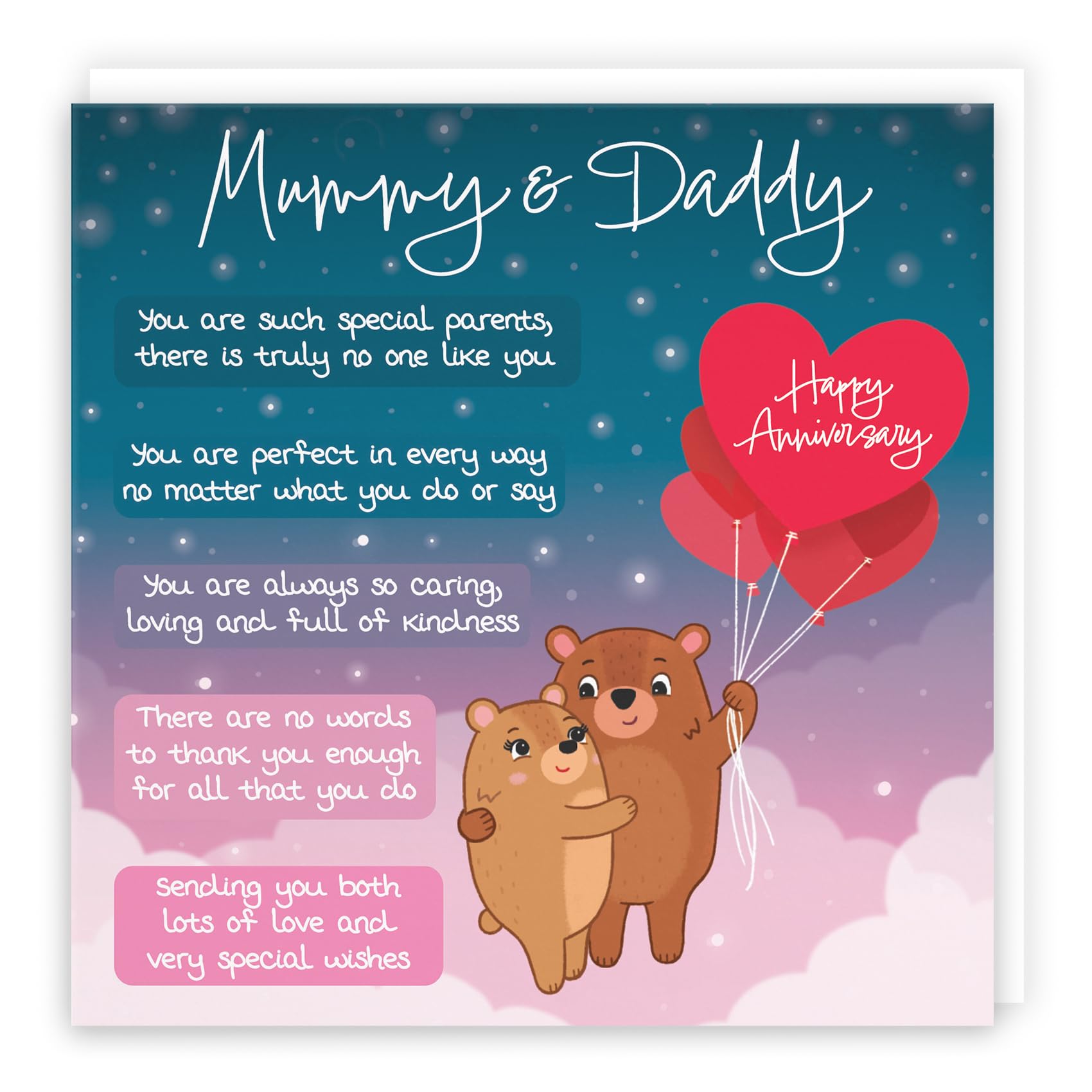 Hunts England - Mummy And Daddy Poem Anniversary Card - Starry Night - Cute Bears - Verse Anniversary Card For Mummy And Daddy - Happy Anniversary Card For Parents