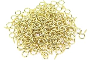 HELIFOUNER 200 Pieces 0# Screw Eyes, Screw in Eye Hooks, Metal Screw Eye Pins Hooks, Brass Plated Steel Screw Eyes, Gold