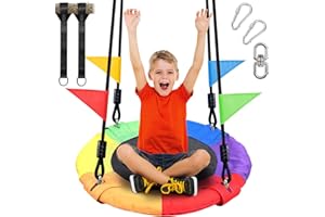 Odoland 24 inch Chidren Tree Swing Net Swing Outdoor Kid Platform Swing with Detachable 600LB Weight Load Oxford Fabric and Adjustable Hanging Ropes for Tree, Backyard and Indoor Color