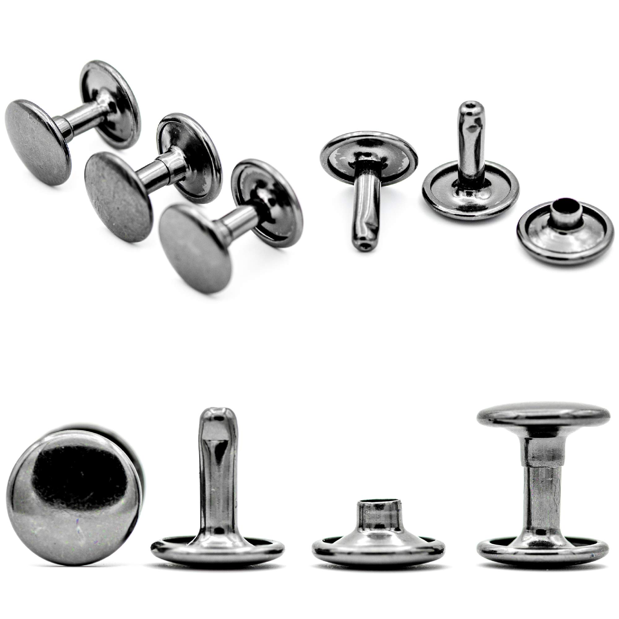 My Belt - Pack of 100 Hollow Rivets for Leather, Leather Rivets, 12 mm Graphite, Double Cap Rivets, Belt Rivets Cap, Black