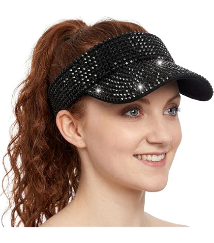 ?Women\'s Black Sun Shiny Rhinestones Clip On Visor Adjustable Bling Hats Amazon.com: XYIYI Black Bling Rhinestones Sport Sun Visor  main image 3