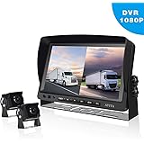 Backup Camera System with Video Recording, 9'' IPS HD Split Monitor + 2 Upgraded 1080P Night Vision IP68 Waterproof Rear View Camera Kit for Bus, Truck, RV, Trailer, Motorhome, Camper