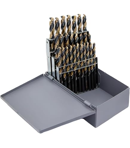 Chicago Latrobe 550 Series - Juego De Brocas De Acero De Cobalto Con Carcasa De Metal, Acabado En óxido De Oro, Puntas De 135 Grados, 29 Piezas, Incrementos De 1/16" A 1/2" En 1/64