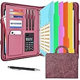 NATISERAUM Portfolio Binder 3 Ring Includes Pen and 5 Dividers with 10 Pockets, Padfolio Organizer with Zipper for Men and Women, Includes A4 Notepad for Business, School, Work