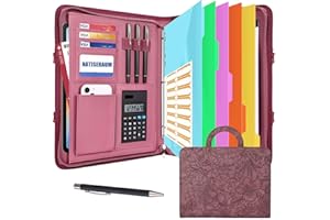 NATISERAUM Organiseur de portefeuille – Classeur à 3 anneaux avec fermeture éclair, en cuir végétalien avec bloc-notes, compr