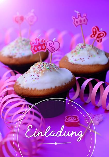 Inviti Per Feste Di Compleanno Per Bambini Muffin Con Candele A Forma Di Corona Rosa Amazon It Cancelleria E Prodotti Per Ufficio