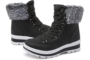 hash bubbie Women's Fuzzy Mid-Calf Boots Lace up Snow Boots for women Non Slip Combat Boots Black Winter Boots White Combat Boots(Waterproof,Zipper)