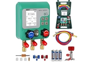 DUOYI Digital Gauges HVAC 92 Refrigerant Recharge Kit, Digital Manifold Gauges HVAC Pressure & Air Tightness Test, Air Conditioning Tools & Equipment with Tricolor Hose, for Cold Storages/Refrigerators