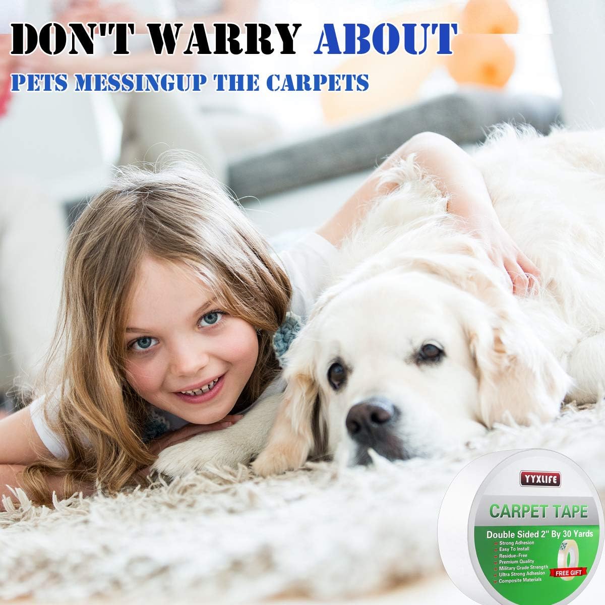 YYXLIFE Rug Tape Double Sided Carpet Heavy Duty Tape Carpet Adhesive Rug Gripper Removable Multi-Purpose Tape Cloth For Area Rugs, Outdoor Rugs, Carpets.Tape Carpet Adhesive, 2 Inch X 30 Yards, White - - 