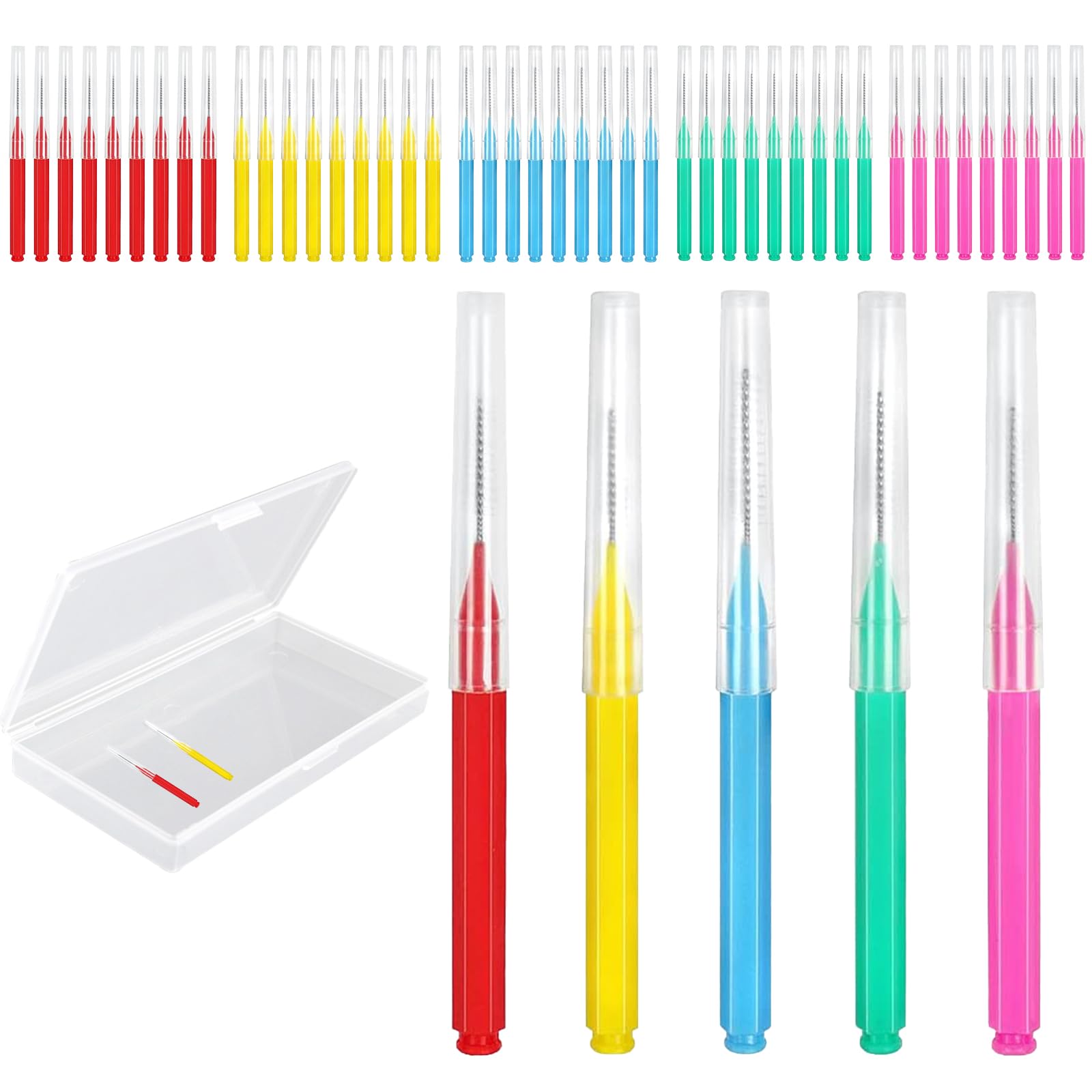 50Pcs Braces Brushes for Cleaning with Storage Case, Interproximal Interdental Brush Between Teeth, 5 Colors Braces Floss Picks Oral Dental Hygiene Toothpick Tooth Cleaners (50)