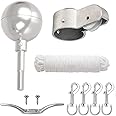 Deneve Flag Pole Parts Hardware Repair Kit Includes 3" Silver Topper Ball Ornament Finial | 2” Flagpole Pulley Truck | 2" 50 ft. Halyard Rope | 4 Metal Flag Clips | 4" Cleat Hook (Silver)