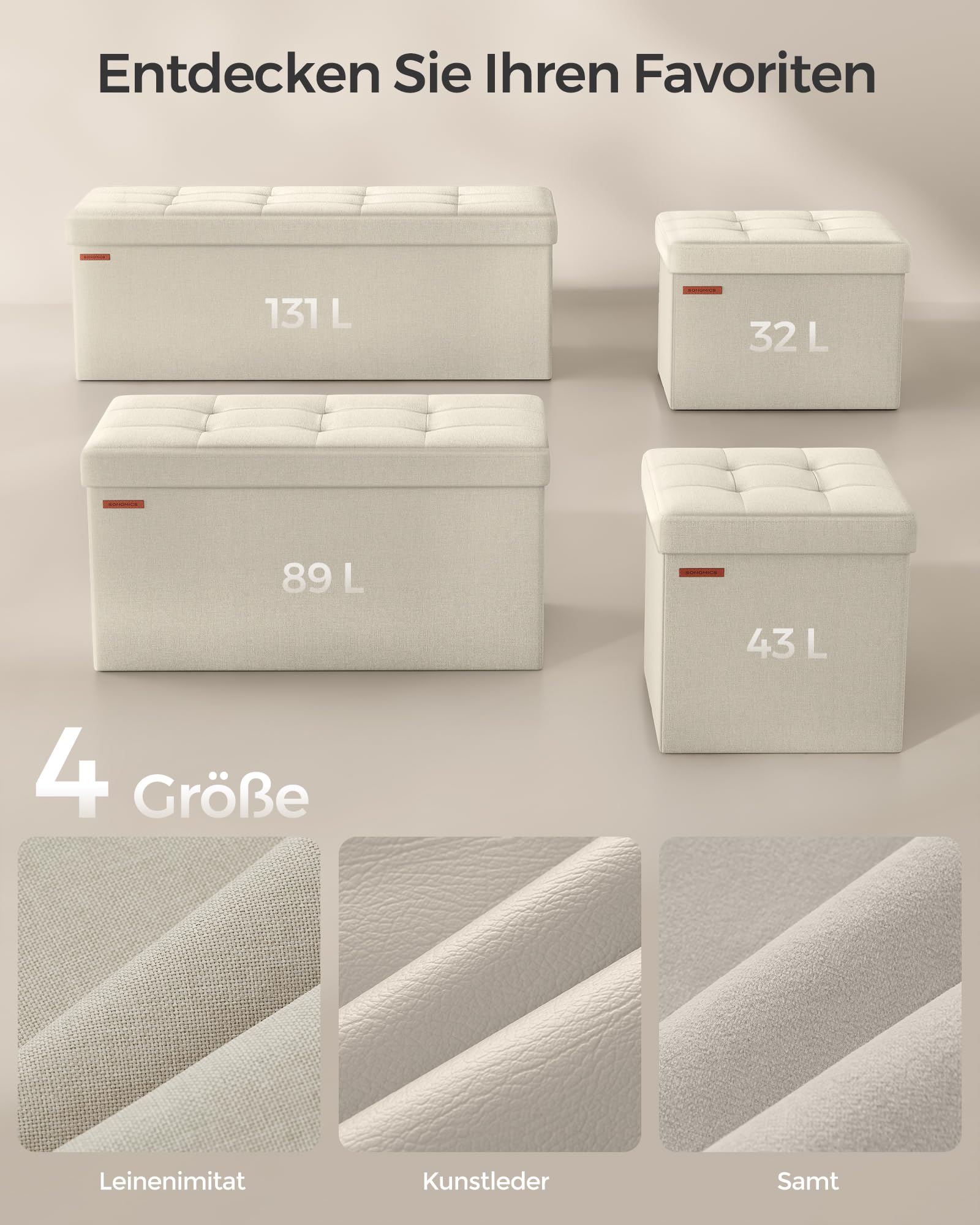 SONGMICS Sitzhocker mit Stauraum, klappbare Sitzbank, 38 x 110 x 38 cm Fußbank, Aufbewahrungsbox, bis 300 kg belastbar, für Wohnzimmer Schlafzimmer Flur, aschgrau LSF77G 7