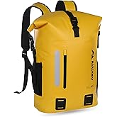 MARCHWAY Roll Top Waterproof Backpack, Floating Dry Bag 20L/30L/45L with Ergonomic Rectangular Base, Cushioned Back, Hip Strap for Hiking Camping Kayaking Travel (Yellow, 20L)