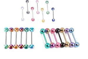 SEULEME Suotarn 40pcs 14G Mix-Color Stainless Steel Straight Barbell Tongue Rings Bars Piercing 5/8" Length Acrylic Glow in Dark Flexible Retainer Body Jewelry for Women Men