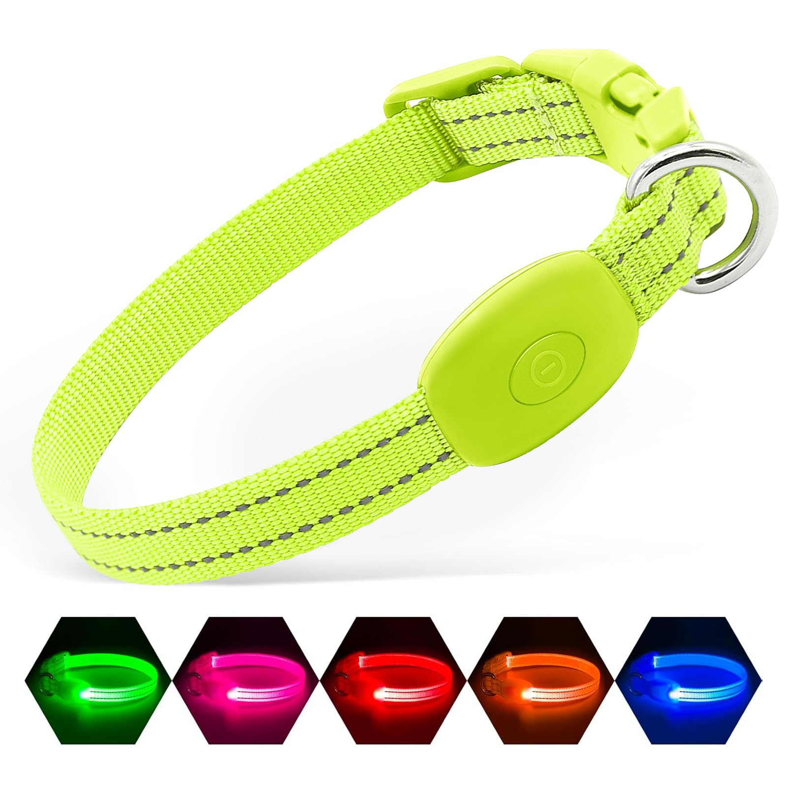 Photo 1 of illumifun LED Dog Collar for Puppy, USB Rechargeable Light Up Collar, Lightweight Nylon Glowing Dog Collar for Your Small Pups& Cats (Green, X-Small)