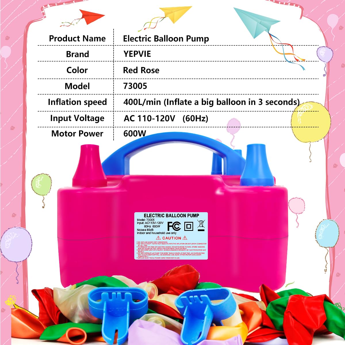 YEPVIE Electric Balloon Pump, Portable 2 Modes Balloon Blower Machine with 14 Balloon Arch Kits, Air Pump for Balloon, Balloon Inflator for Party Decoration