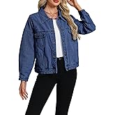 LifeShe Women's Oversized Denim Jacket Boyfriend Ripped Distressed Jean Jackets Casual Long Sleeve Trucker Coat