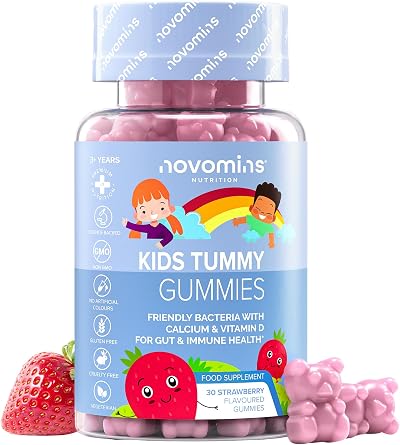 Novomins Kids Probiotic Gummies 2 Billion 30 Count Vitamin D Calcium 1 Month