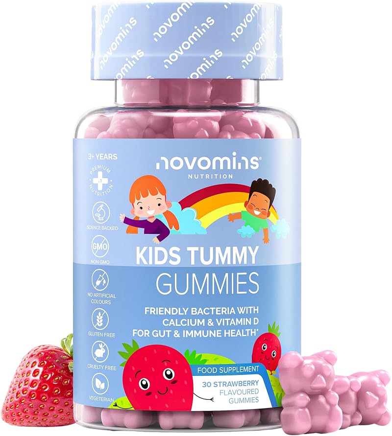 Novomins Kids Probiotic Gummies 2 Billion 30 Count Vitamin D Calcium 1 Month