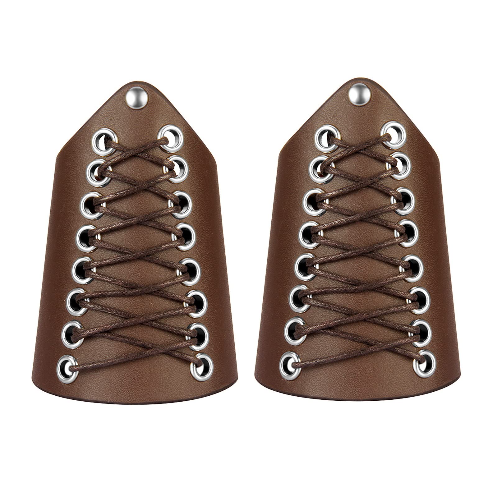 2 Pieces Viking L Armour Men Medieval Bracers Armor Adjustable Arm Gauntlet Vintage Leather Wrist Guards Archery Bracers for LARP, Cosplay, Halloween Costume (Brown)