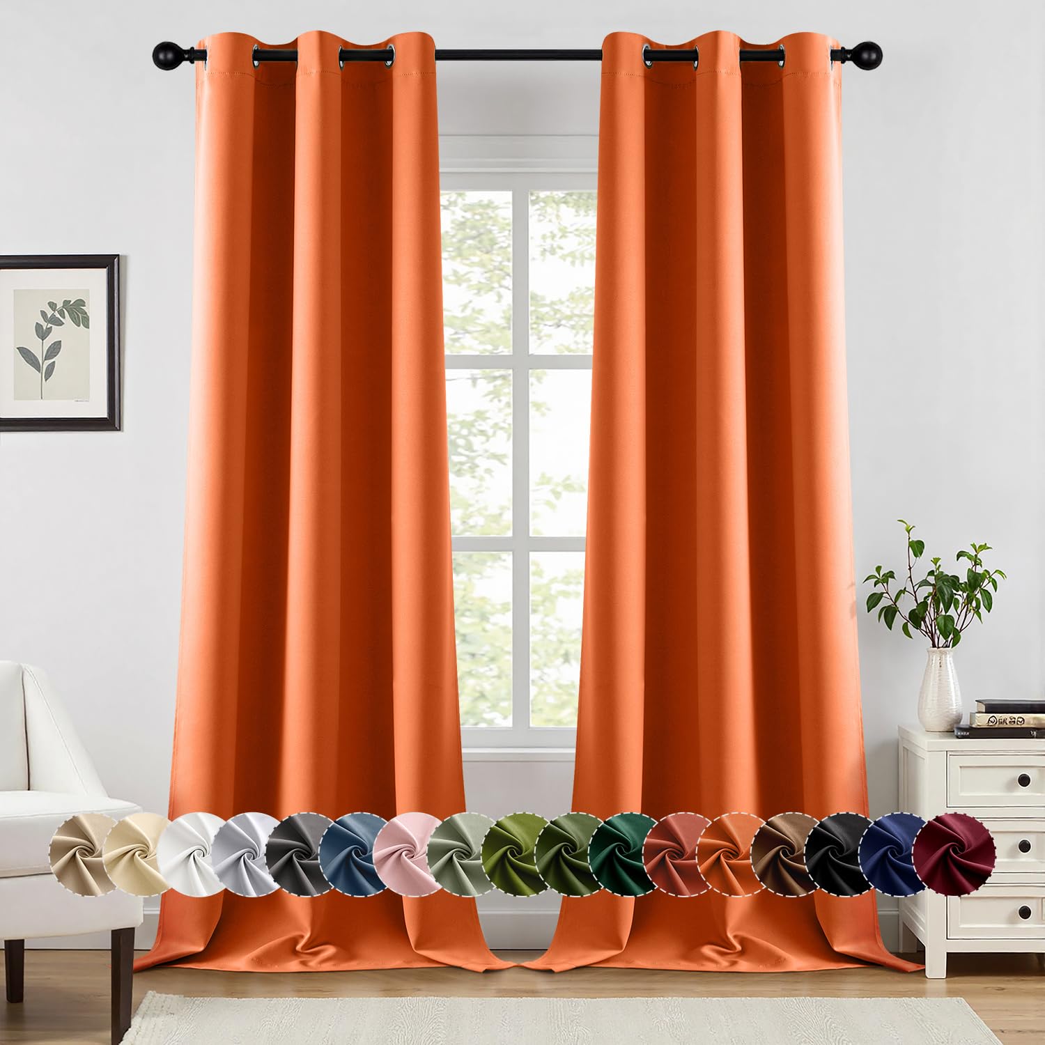 MIULEE Orange Blackout Curtains for Bedroom Living Room 96 Inches Long 2 Panels, Thermal Insulated Room Darkening Fall Drapes Solid Grommet Noise Reduction Light Blocking Window Treatments 40x96 Inch Image MIULEE Orange Blackout Curtains for Bedroom Living Room 96 Inches Long 2 Panels, Thermal Insulated Room Darkening Fall Drapes Solid Grommet Noise Reduction Light Blocking Window Treatments 40x96 Inch Image