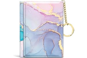 Rouidr Womens Wallet, Small Slim RFID Card Wallets for Women, Trifold Leather Card Wallet Organizer, Cute Front Pocket Wallets with 7 Card Slots & ID Window, Colorful Ink Marble