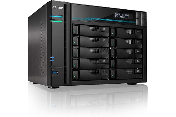 Asustor Lockerstor 10 AS6510T - 10 Bay NAS, Intel Atom C3538 Quad-Core, Dual 10GbE + Dual 2.5GbE, 8GB DDR4, 2 M.2 NVMe SSD Slot, Enterprise Network Attached Storage for Small Business (Diskless)