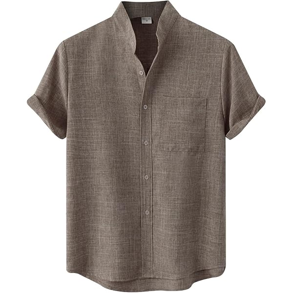 Camisa De Verano Retro Para Hombre – Manga Corta, Cuello En V Con Cordones, Estilo Henley Y Militar, Ideal Para Ocio Diario