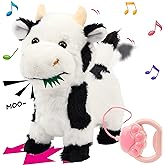 Hopearl Walking Cow Interactive Electronic Pet Singing Toy Remote Control Leash Animated Musical Nodding Moo Wagging Tail Touch Recognition Gifts for Toddlers Birthday, 9''