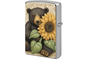 Sunflower and Bear Lighter Case Metal Double-Sided Graffiti Lighter Cover Lighters Protective Sleeve for Women Men Standard L