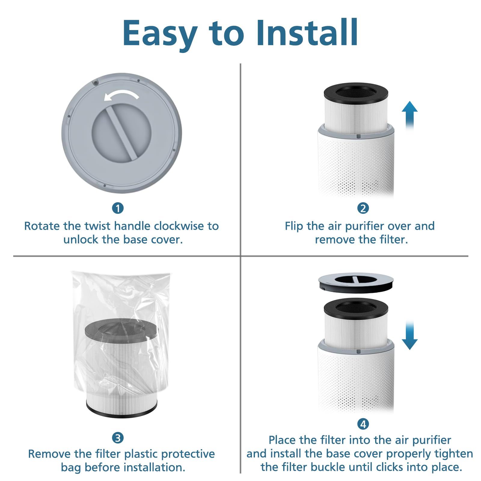 2 Pack A2 Replacement Filter Compatible with AMEIFU GDAP1W and VEWIOR A2 (ClearAir-A2) Air Purifier, 3-in-1 HEPA Filter with High-efficiency Activated Carbon Filter for Pollen Dust Pet Dander Smoke