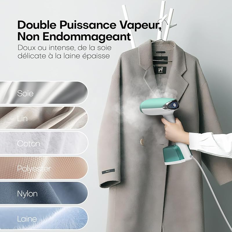 Defroisseur Vetement 1500W, 365ml Réservoir Élimine Pliures Portable