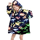 REXEO Wearable Blanket Hoodie for Kids Fleece Sweatshirt Blanket Dinosaur Gifts for Boys Girls Flannel Hooded Blanket with Pocket and Sleeves for Kids