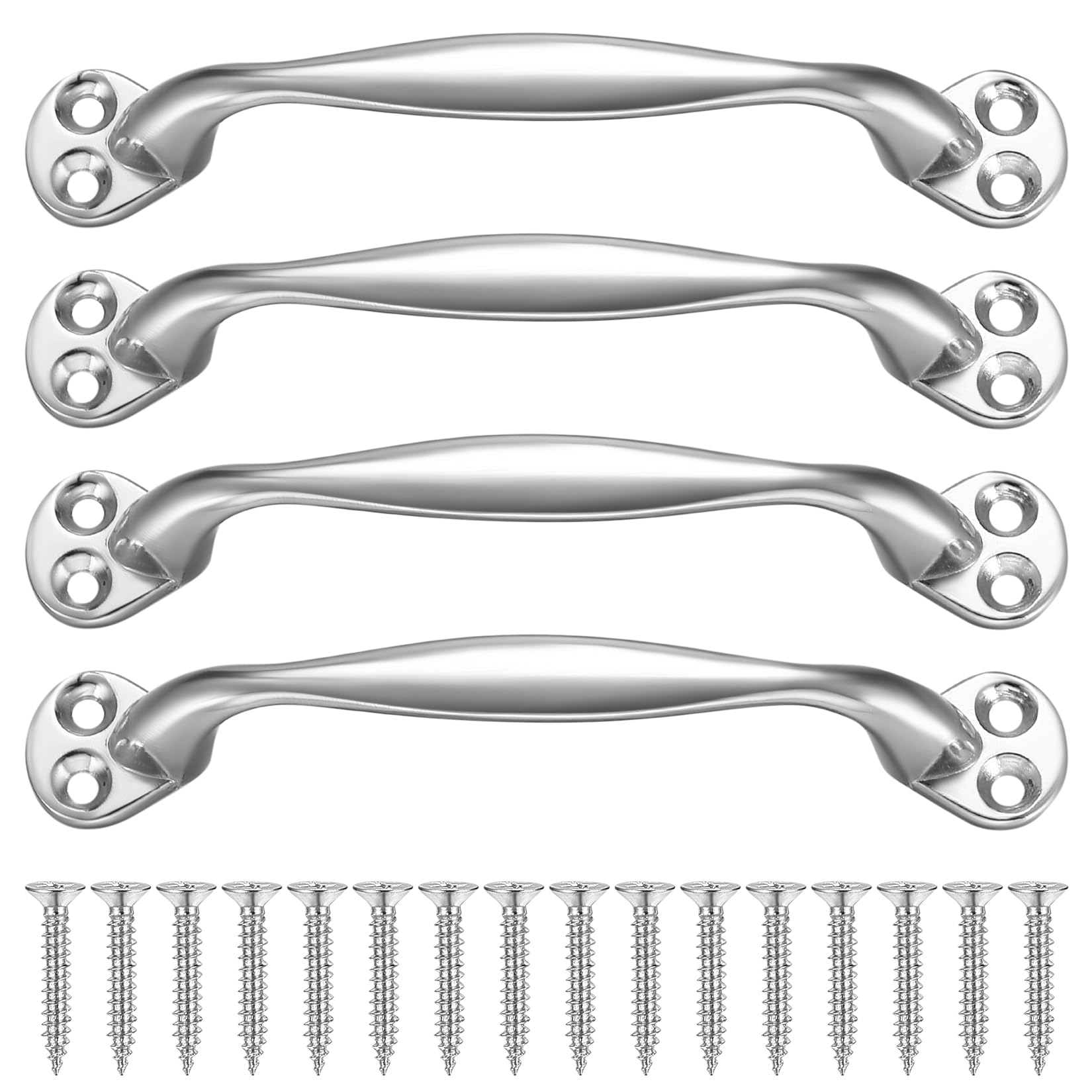Heozhuyi 4 Pcs Doors Pull Handles, Sliding Barn Door Handles, Retro Bow Shaped Garden Gate Garage Shed Cabinets Door Grab Handles, with Screws - 129 mm (Silver)