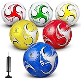 Deekin 6 Pcs Soccer Ball Bulk with Pump Official Size 5/4/3 Soccer Ball Indoor Outdoor Sport Training Practice Gift for Kids Child Teen Adult Back to School