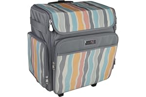 Everything Mary Rolling Scrapbook Tote – Grey Stripes Craft Bag with Wheels – Portable Storage Organizer for Scrapbooking, Pa