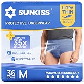 SUNKISS Ultra Thin Men's Incontinence Underwear, Medium, Blue, 36 Count | Disposable Pull-Ups, Fast Absorption, Moderate Absorbency, Leak Proof, Breathable Comfort, Odor Control, Whisper-Quiet