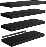 Pipishell 40cm Floating Shelves Set of 4 Paulownia Wood Black