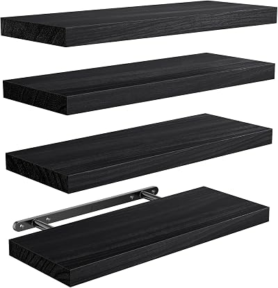 Pipishell 40cm Floating Shelves Set of 4 Paulownia Wood Black