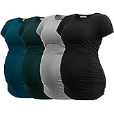 Smallshow Women's 4 Pack Maternity Shirts Short Sleeve Pregnancy Tops Clothes