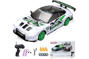 YUAN PLAN Remote Control Car RC Drift Car 2.4GHz 1:24 Scale 4WD 15KM/H High Speed, Rechargeable High Speed RC Cars with Cool Lights, Two Batteries and Extra Tires Birthday Gifts for Kids