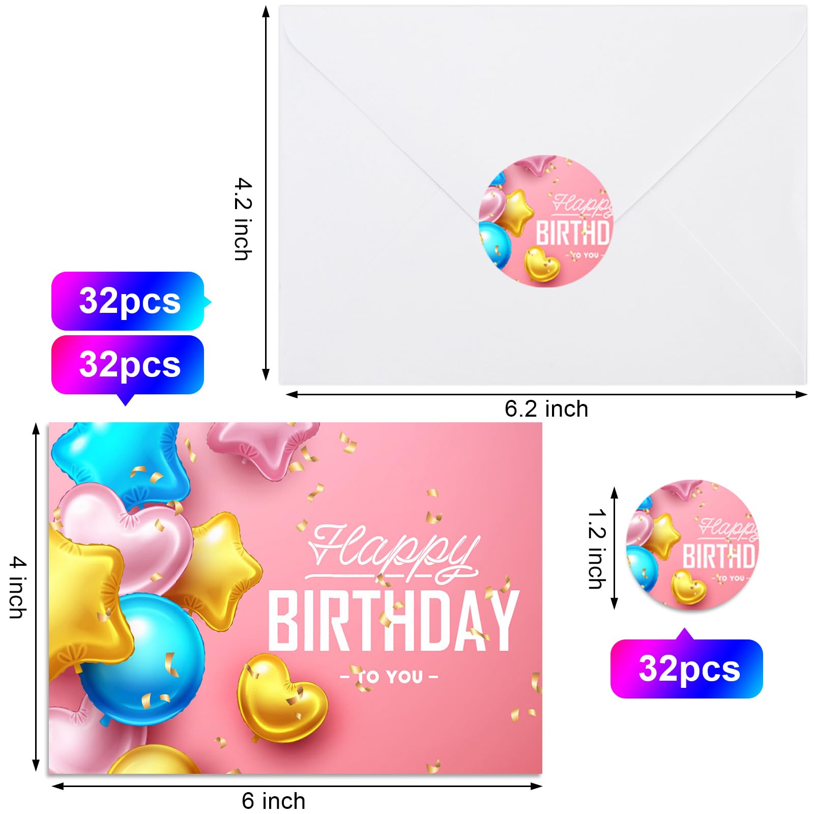 Joyberg 32 PCS Happy Birthday Cards Bulk with Envelopes, 4x6 Assorted Birthday Cards