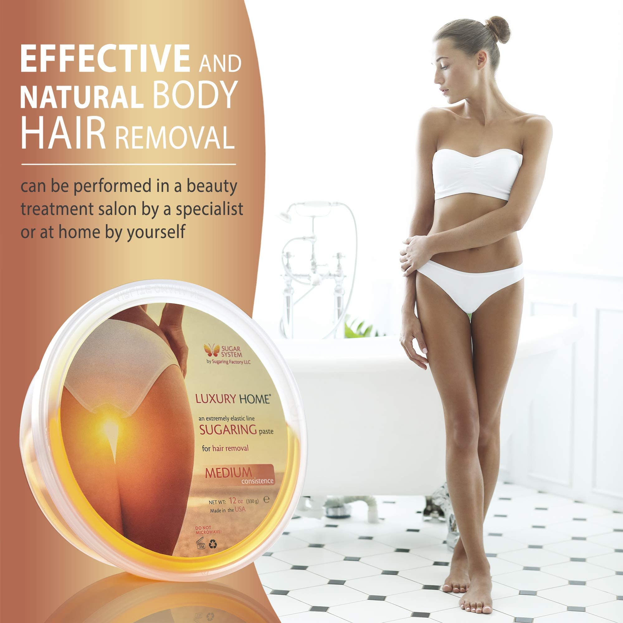 Sugaring Hair Removal Kit – Medium Luxury Home Wax for All Body, Universal Organic Depilation from USA, 12 oz – For Women and Men
