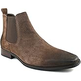 AZAR MAN Men's Chelsea Boots Genuine Leather Suede Dress Almond Toe