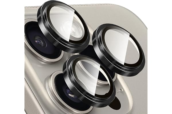 TENOC Camera Lens Protector for iPhone 15 Pro & iPhone 15 Pro Max, 9H Tempered Glass Camera Screen Cover, Black Metal Individ