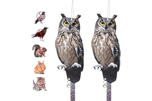 OFFICREATIVE Fake Owl Decoy to Scare Birds, 2Pack Pigeon Deterrent Bird Scarer Reflective Owl Hanging Decoration Bird Control Device to Keep Birds Away from Garden Patio Windows