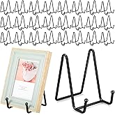Therwen 24 Pack Plate Stands for Display Picture Frame 4.5 Inch Metal Iron Book Holder Table Top Display Stand for Home Offices Dish Artistic Work Art Decorative Mirror Platter(Black)