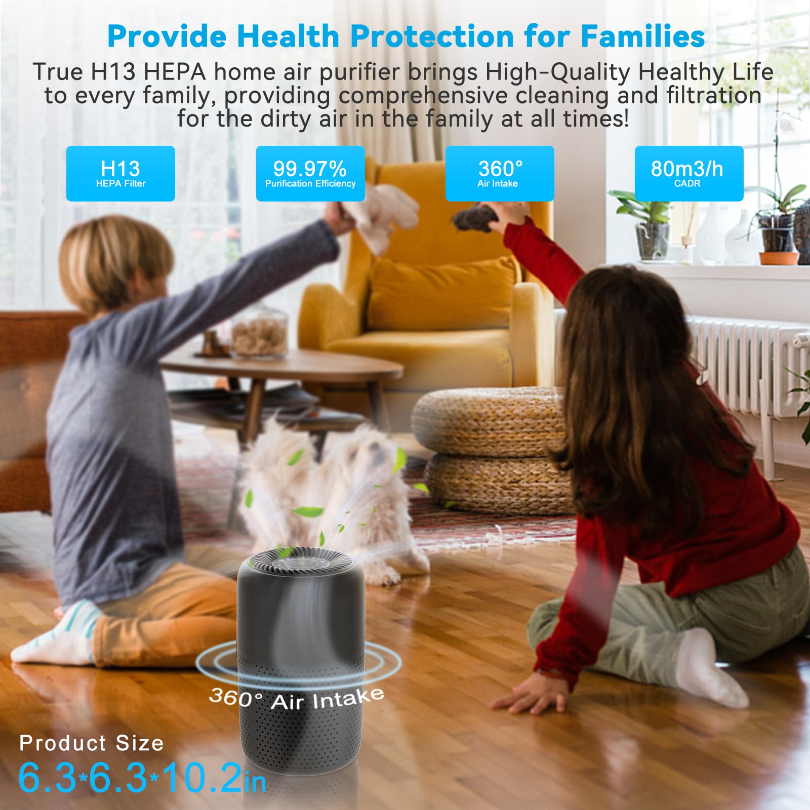 Vhoiu Air Purifiers for Home Bedroom Up to 600 sqft,20 dB Quiet Small Air Purifier With Night Light,H13 HEPA Smoke Pets Dander Hair Filter,For Dorm Apartment Kitchen (1 Pack)